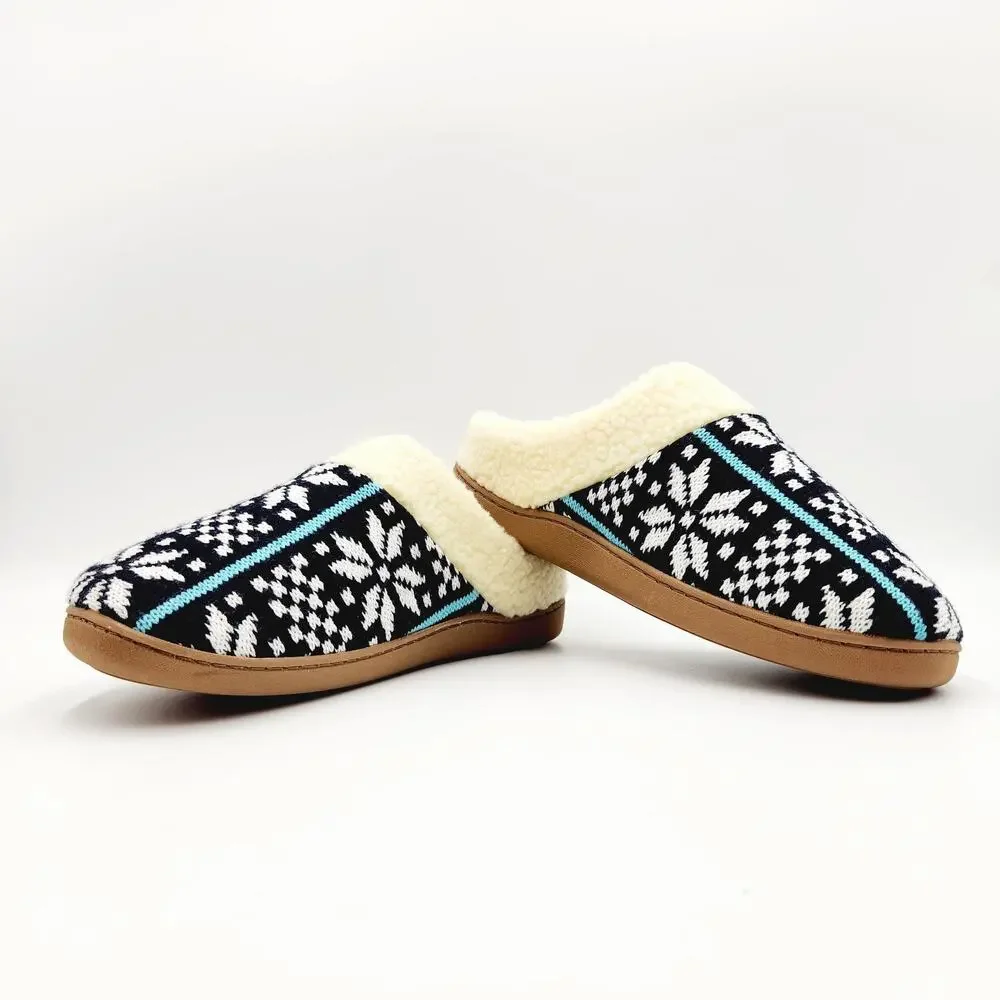 Deer Stags Men's Navy Fair Isle Knit Faux Fur Lodge Slipper Size L / 11-12